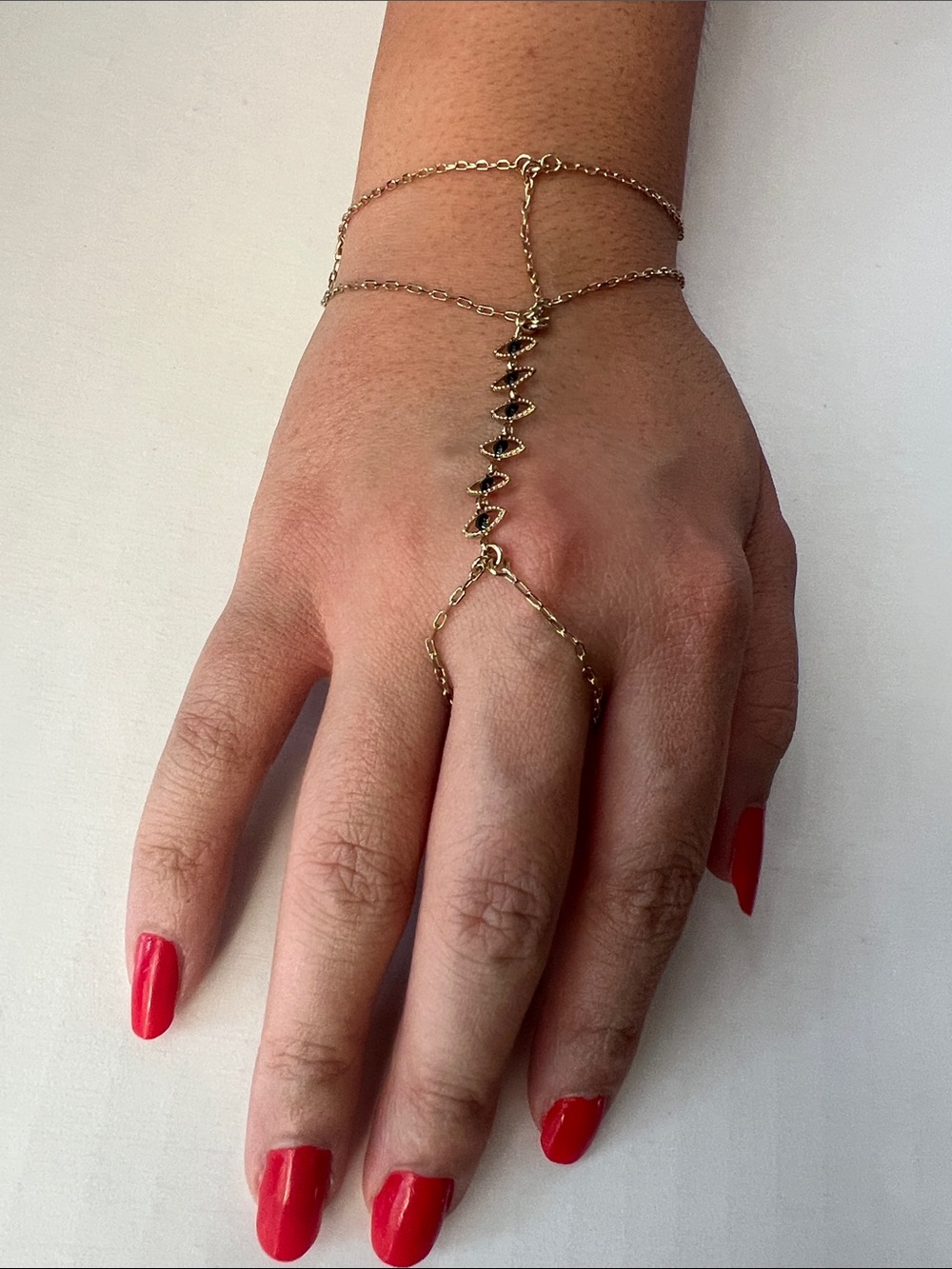 Nine West Gold Hand Chain Bracelet with Black Stone Accents - Women's Jewelry